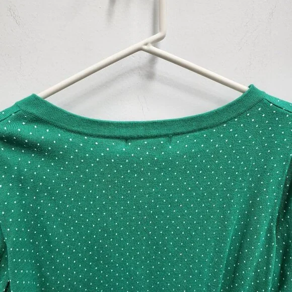 Woman Within Button Up Cardigan Womens Large Green Polka Dot Preppy Casual - Picture 9 of 9